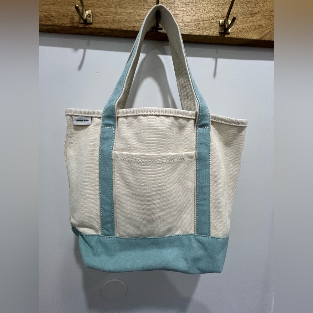 LANDS END Medium 5 Pocket Open Top Canvas Tote Bag - Pale Teal
